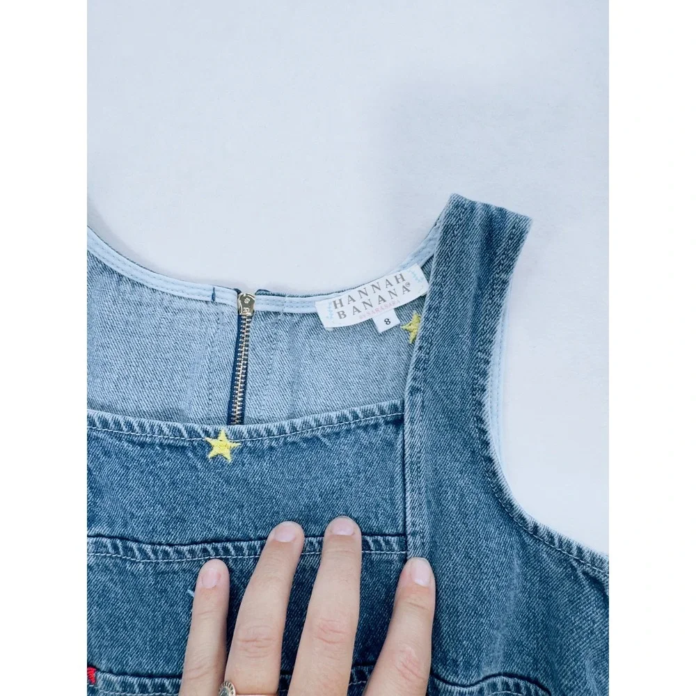 Hannah Banana Girls Blue Denim Star Embroidered Party Dress Sz 8 Schoolgirl